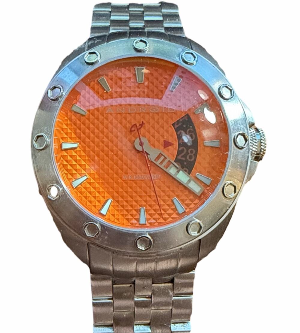 Android AD462 USA Men's Quartz Watch Orange Textured Dial Stainless Steel